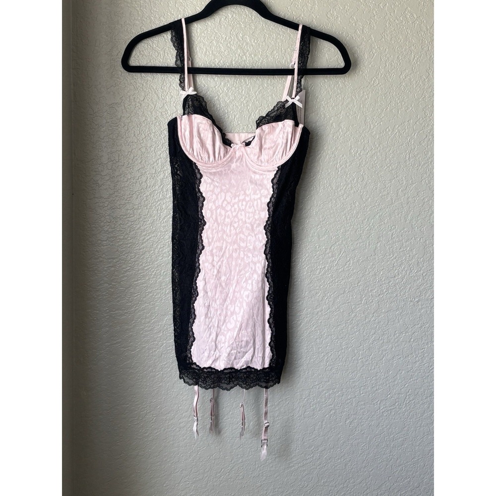 Pink and black leopard print lingerie slip dress XS